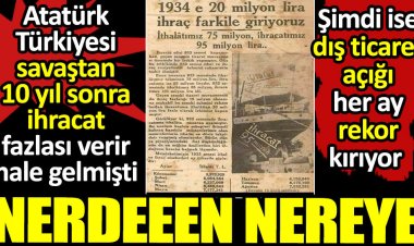 Atatürk Türkiyesi savaştan 10 yıl sonra ihracat fazlası verir hale gelmişti.  Şimdi ise dış ticaret açığı her ay rekor kırıyor