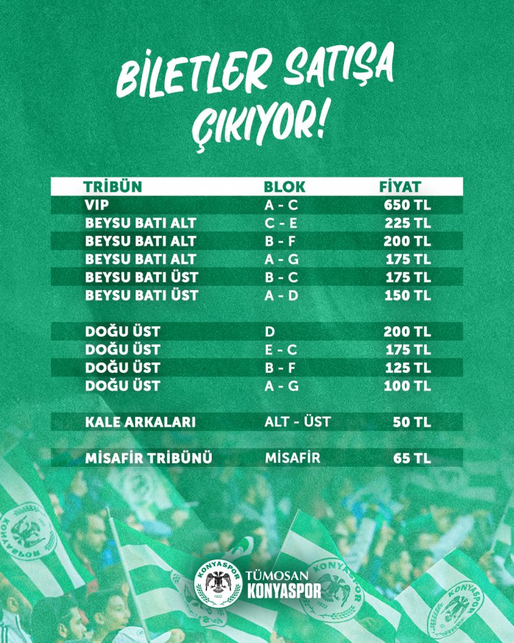 Konyaspor-Hatayspor maçı biletleri satışa çıkıyor