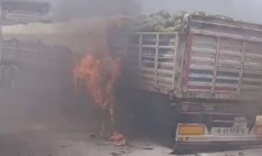 Ereğli’de karpuz yüklü tır yandı